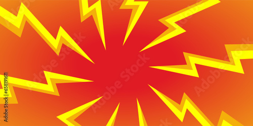 Comic yellow and red explosion with a red background. It's perfect for designs that need a burst of energy and excitement, such as event flyers or promotional materials. 