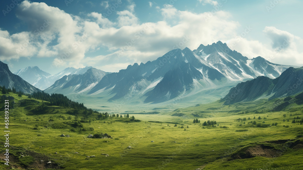 Landscape illustration of alps mountains. Created with Generative AI