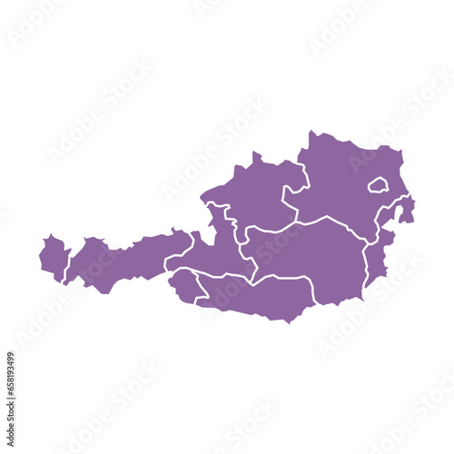 Silhouette and colored (purple) austria map photo