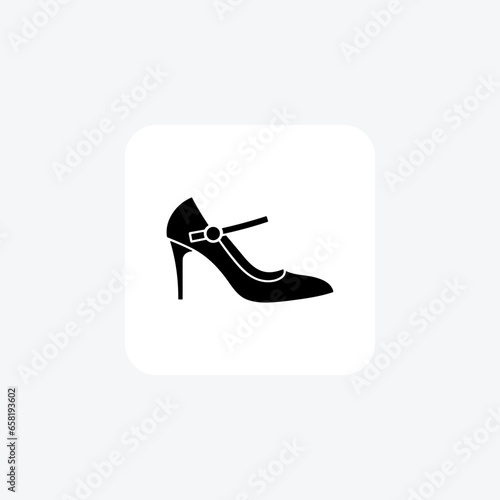 Pink Mary Jane Heel Women's Shoes and footwear line  Icon set isolated on white background line vector illustration Pixel perfect

