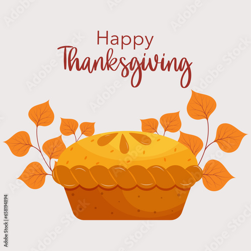 Thanksgiving background with  pumpkin cake. The background is great for cards, flyers, and advertising poster templates. It is a vector illustration