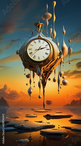 Melting clock faces in a surreal, Salvador Dal? dreamscape. .