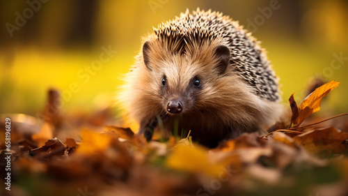 illustration of hedgehog in the autumn forest. Created with Generative AI
