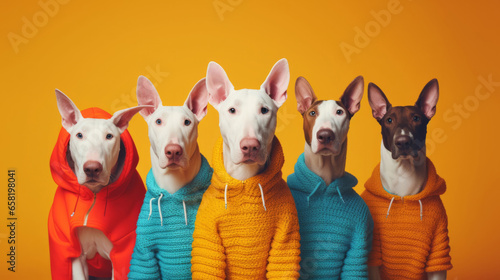 Canvas Print Bull terriers wearing human clothes