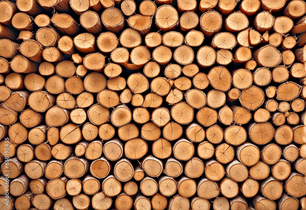 Cut wood texture background. Wooden log background. Chopped logs, firewood prepared for the winter. Close-up. Generative AI Cut wood texture background. Wooden log background. Chopped logs, firewood prepared for the winter. Close-up. Generative AI