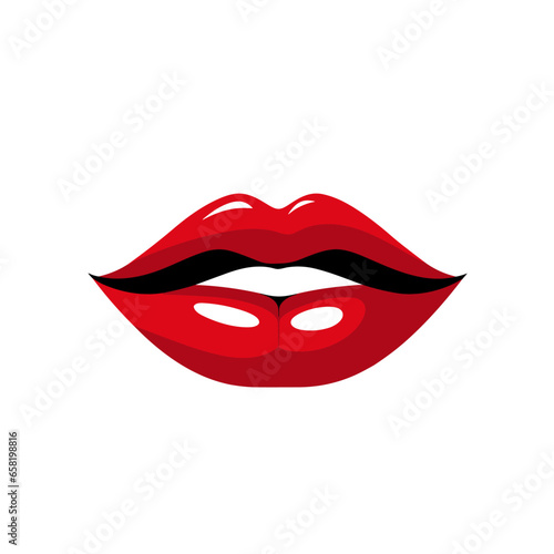 Makeup artist filled red logo. Cosmetic dentistry. Woman lips. Design element. Created with artificial intelligence. Seductive ai art for personal branding, make up blogger, cosmetologist
