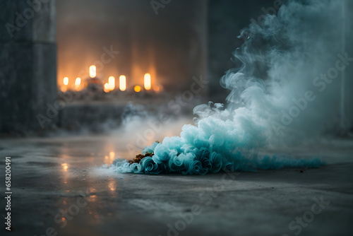 A beautiful scene of smoke swirling on a cold cement floor.