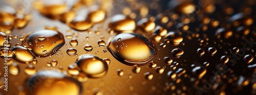 Water drops on golden background.