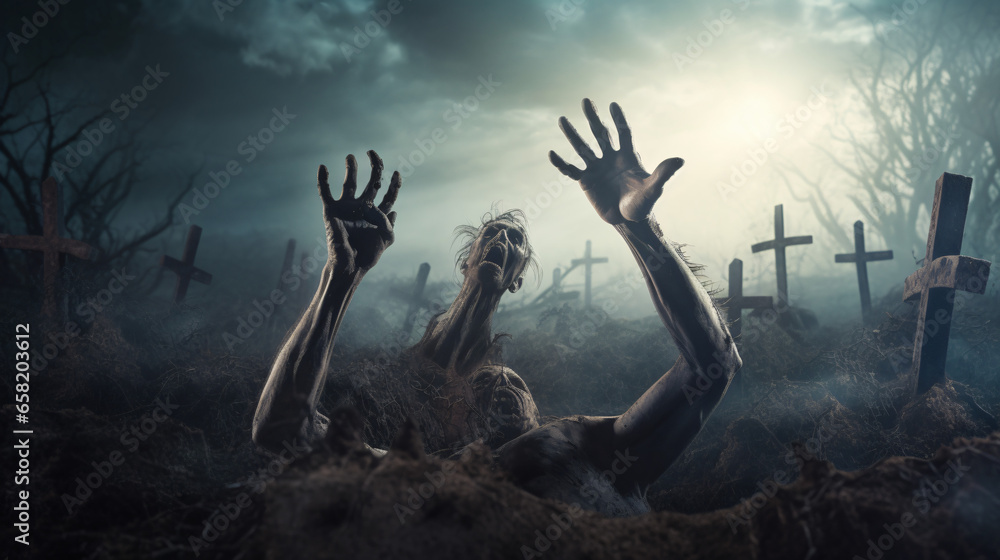 Hand Reaching up from a Grave for Halloween