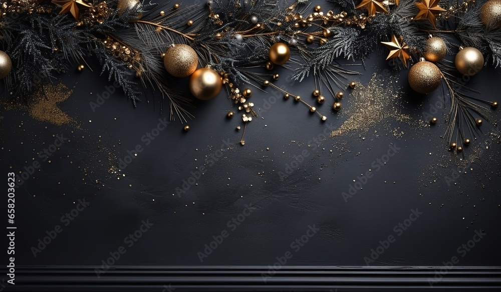 Elegant Christmas background with shiny decorations, black background ...