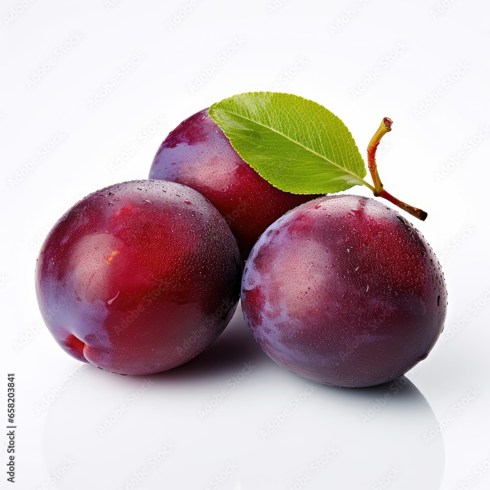 Fresh Plums on a white background, Generative AI