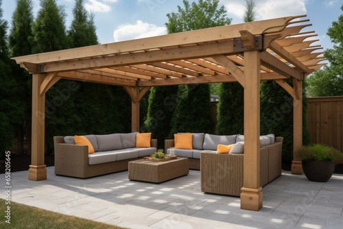 Leinwand Poster Contemporary pergola providing shade and style in an outdoor patio
