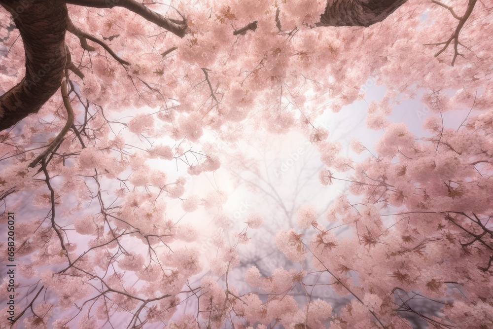 A soothing background image of a soft pink cherry blossomed tree