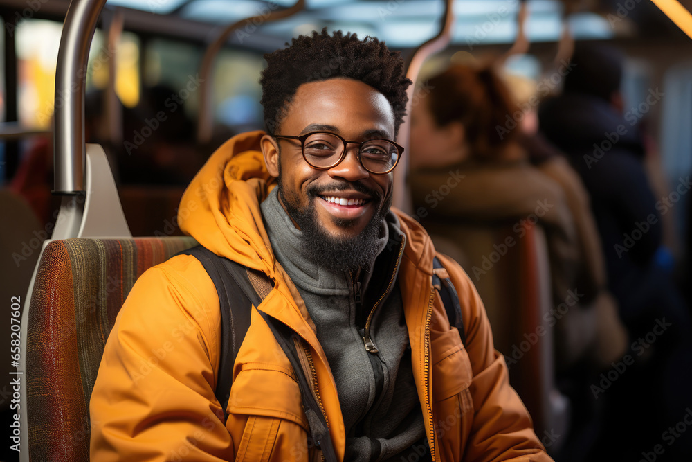 Fototapeta premium African American man commuting on a bus
