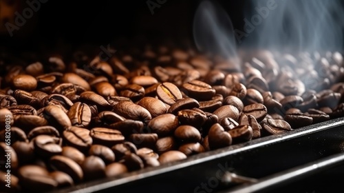 Freshly roasted coffee beans close up