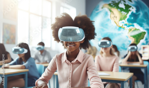 Virtual reality classroom with students from around the world - Learning without borders - AI Generated