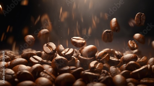 Falling coffee beans in motion close up photo