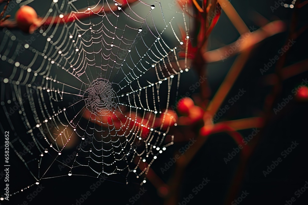 macro photographs of spiders and webs - obrazy, fototapety, plakaty 