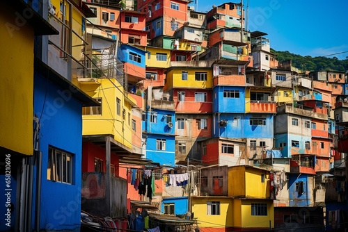 Vibrant Rio de Janeiro favela showcasing the city's beauty. Generative AI photo