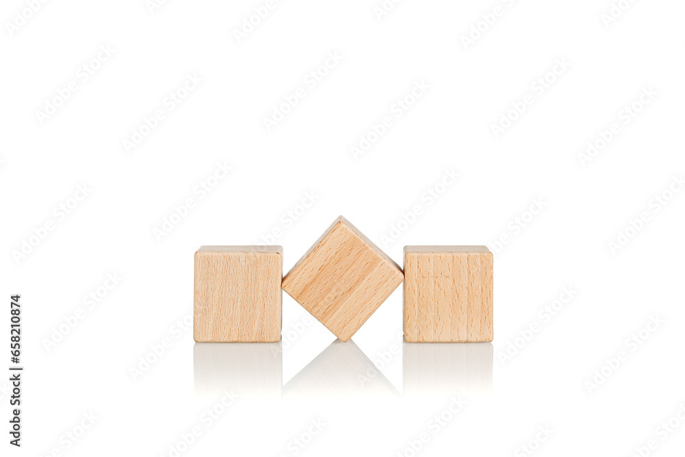 wooden cubes three 3 pieces on an isolate white background wooden cubes three 3 pieces on an isolate white background