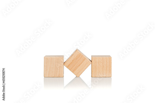 Fototapeta Naklejka Na Ścianę i Meble -  wooden cubes three 3 pieces on an isolate white background