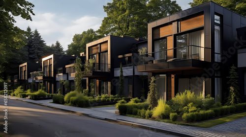 Modern Urban Living - Black Modular Townhouses with Contemporary Residential Architecture, generative Ai © Aleksandr