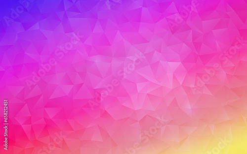 Colorful, vibrant and bright rainbow colored polygon vector pattern background with color gradient. Abstract full frame 3D triangular low poly style background. Copy space.