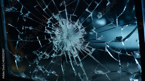 Close-up shot of a home broken glass during the night