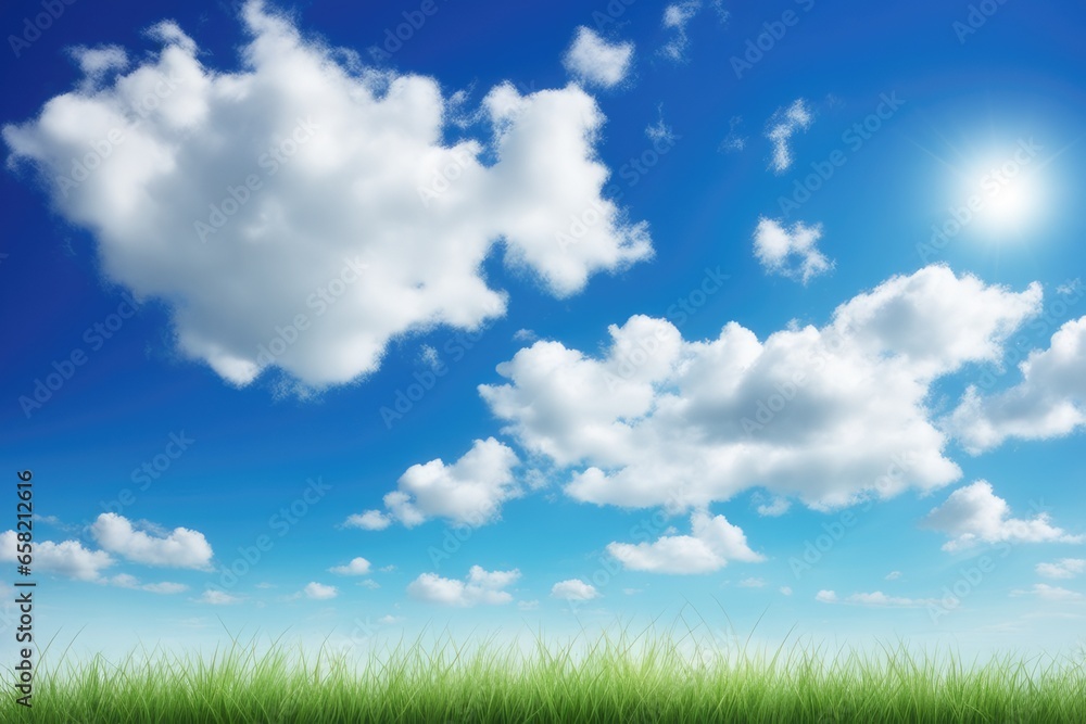 Green grass and blue sky with white clouds background Green grass and blue sky with white clouds background