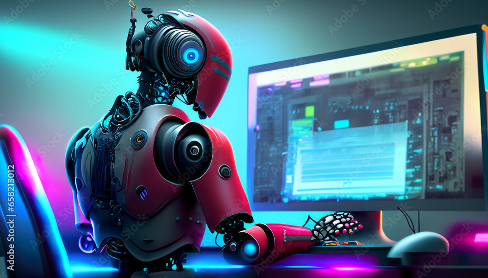 robot with computer robot with computer