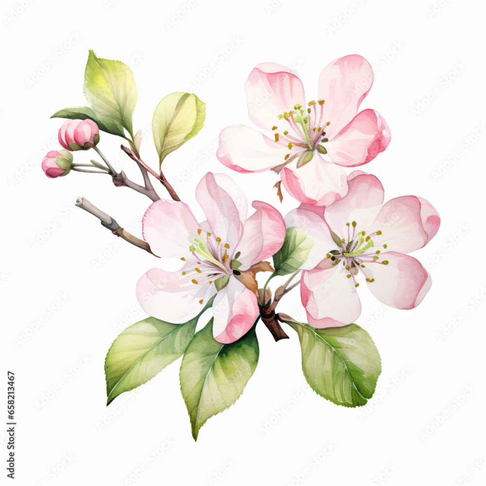 Watercolor Apple blossom isolated on white background
