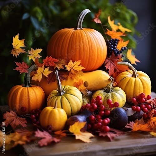 Colorful leaves and pumpkins evoke the essence of autumn