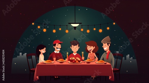 photo of happy family at christmas dinner in the style of minimalist backgrounds