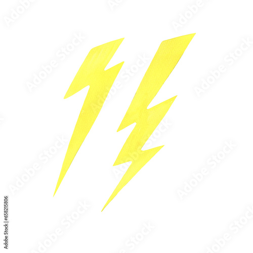 Watercolor illustration. Two yellow lightning bolts. Element for design  stickers  greeting cards  element for patterns