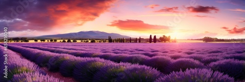 a lavender field at sunset