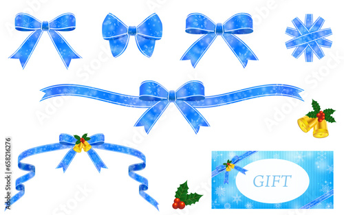 クリスマス用ラッピングリボン、クリスマスベルや商品券