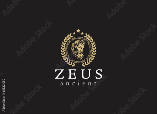 Ancient greek zeus logo design. Vintage zeus logo vector
