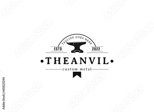 Retro anvil industrial logo. Vintage anvil ironwork logo design.