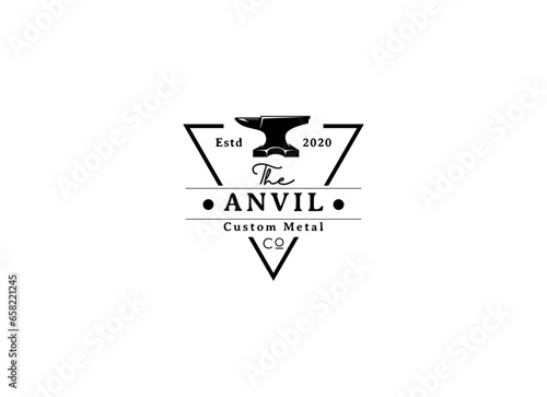 Retro anvil industrial logo. Vintage anvil ironwork logo design.