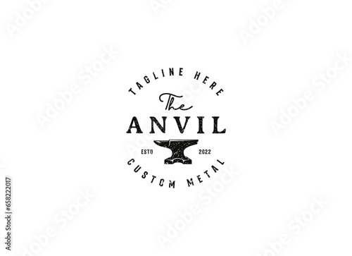 Retro anvil industrial logo. Vintage anvil ironwork logo design.
