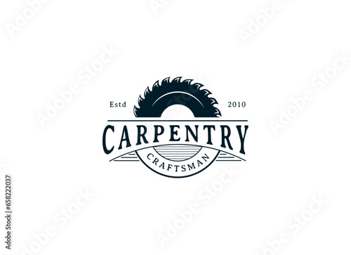 Emblem logo vector for carpentry, woodworkers, lumberjack, sawmill service