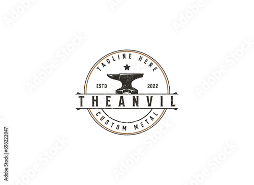 Retro anvil industrial logo. Vintage anvil ironwork logo design.