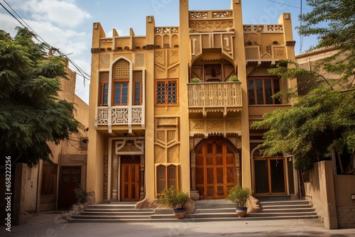 Historic Basra homes featuring distinctive shanasheel architecture. Generative AI photo