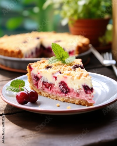 A Slice of Delicious Cherries Pie. Generative AI. photo