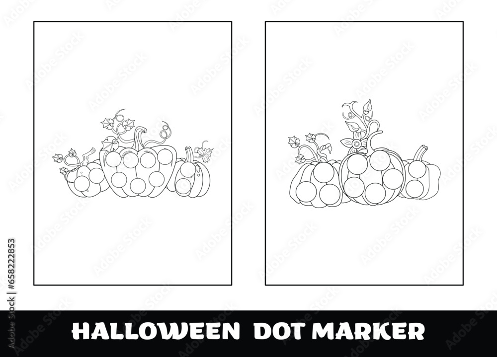 Halloween dot marker coloring page for kids. Halloween education dot