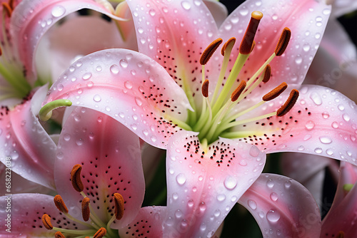 Lily flower close up detailed bouquet, fresh background cards
