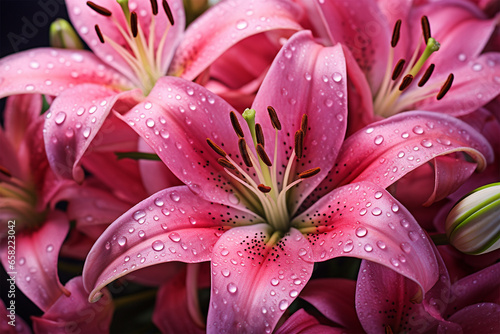 Lily flower close up detailed bouquet, fresh background cards