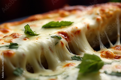 Pizza melted cheese close up detailed savor slices