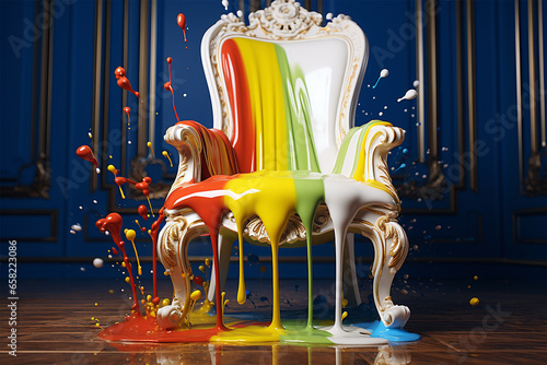 Classic chair with paint splash colorful backgrounds