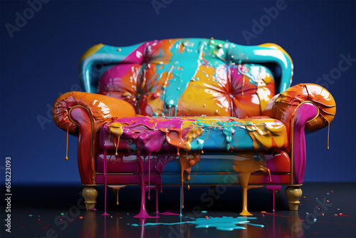 Modern couch with paint splash colorful backgrounds